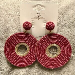 Maroon Beaded Statement Earrings